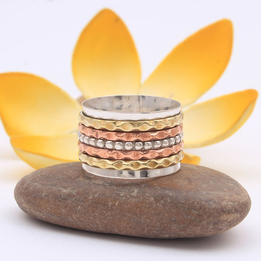 Five Band Spinner Ring | 925 Sterling Silver Meditation Ring | Handmade Fidget Ring