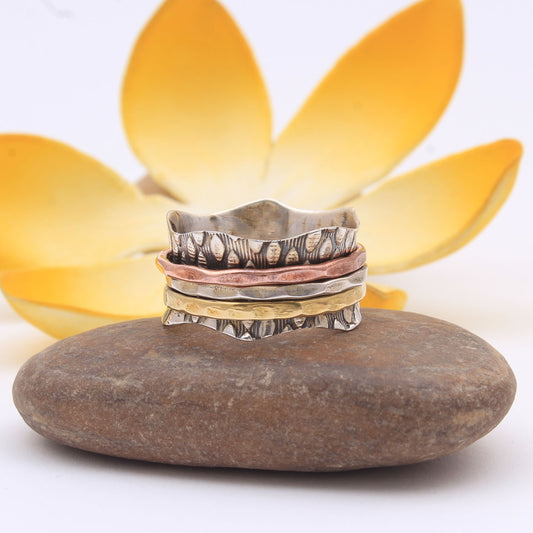 Textured Spinner Band Ring | 925 Sterling Silver Fidget Ring | Handmade Meditation Band