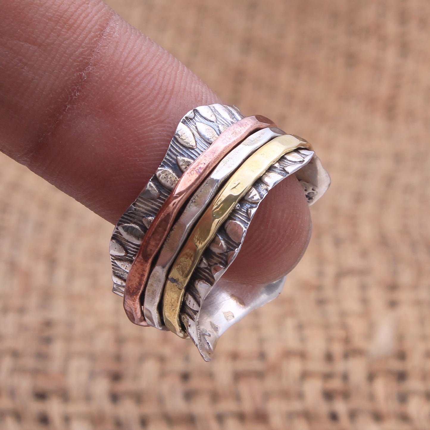 Textured Spinner Band Ring | 925 Sterling Silver Fidget Ring | Handmade Meditation Band