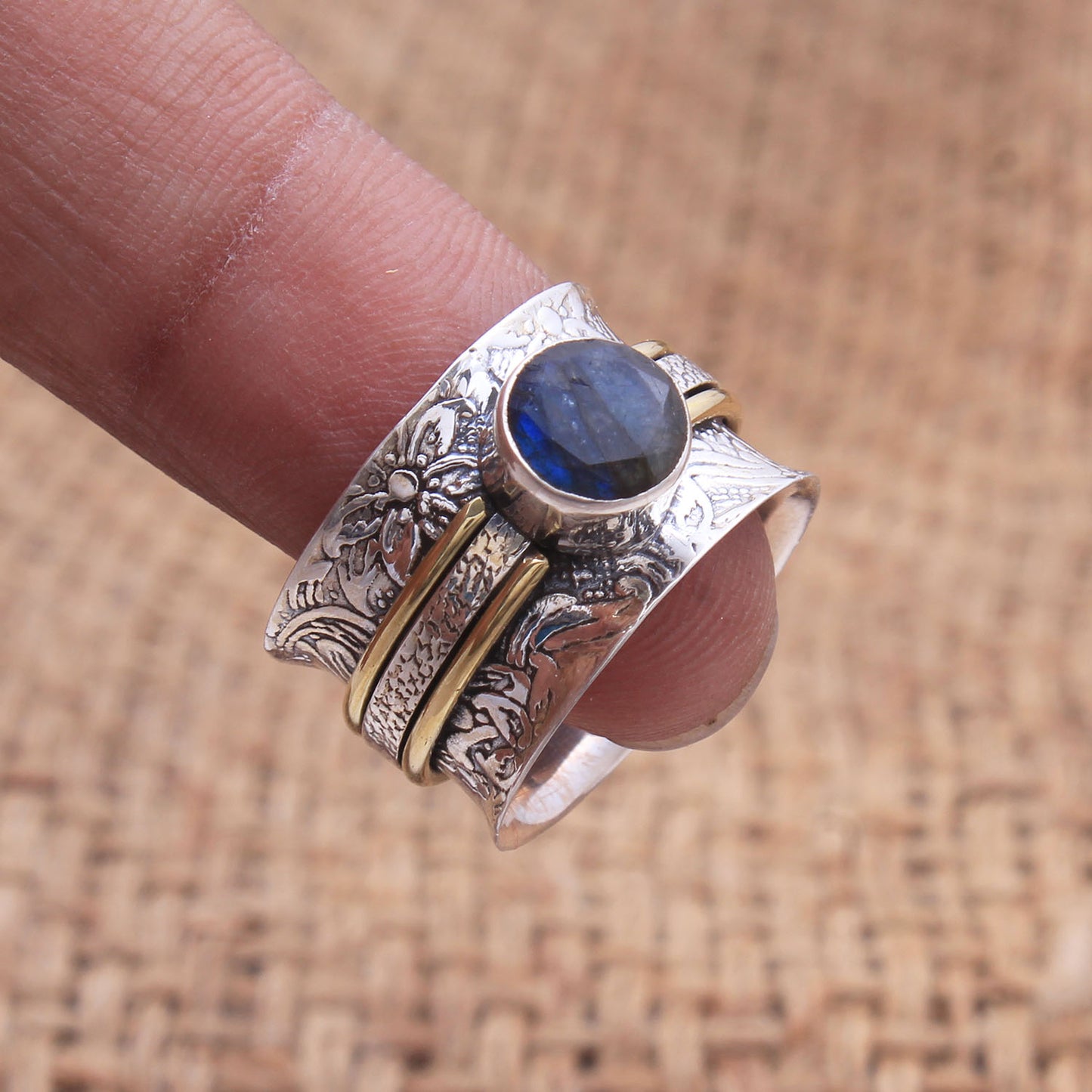 Labradorite Spinner Ring | 925 Sterling Silver Meditation Ring | Handmade Fidget Ring | Anxiety Relief Jewelry