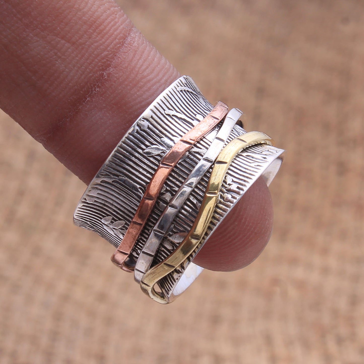 Textured Spinner Ring | 925 Sterling Silver Fidget Ring | Handmade Meditation Ring | Anxiety Relief Spinner Band