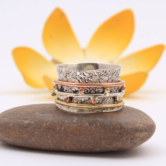 extured Spinner Band Ring | 925 Sterling Silver Fidget Ring | Handmade Meditation Ring