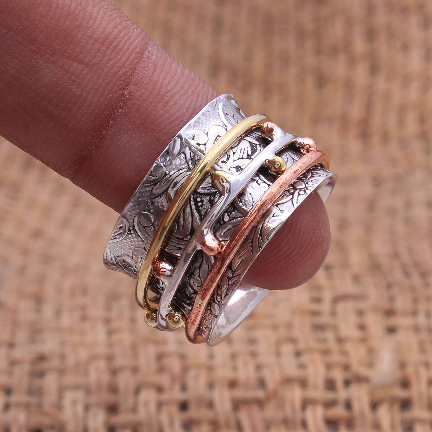 extured Spinner Band Ring | 925 Sterling Silver Fidget Ring | Handmade Meditation Ring