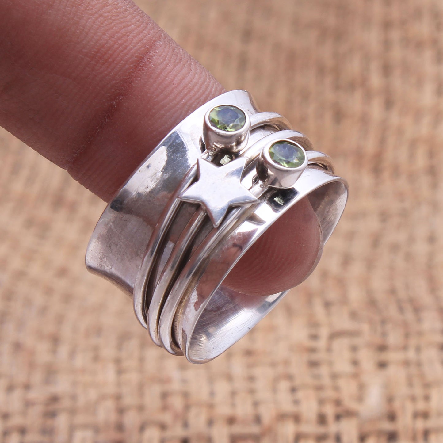 Peridot Star Spinner Ring | 925 Sterling Silver Meditation Ring | August Birthstone Fidget Ring