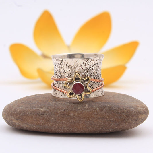 Ruby Spinner Ring | 925 Sterling Silver Meditation Ring | Handmade Fidget Ring