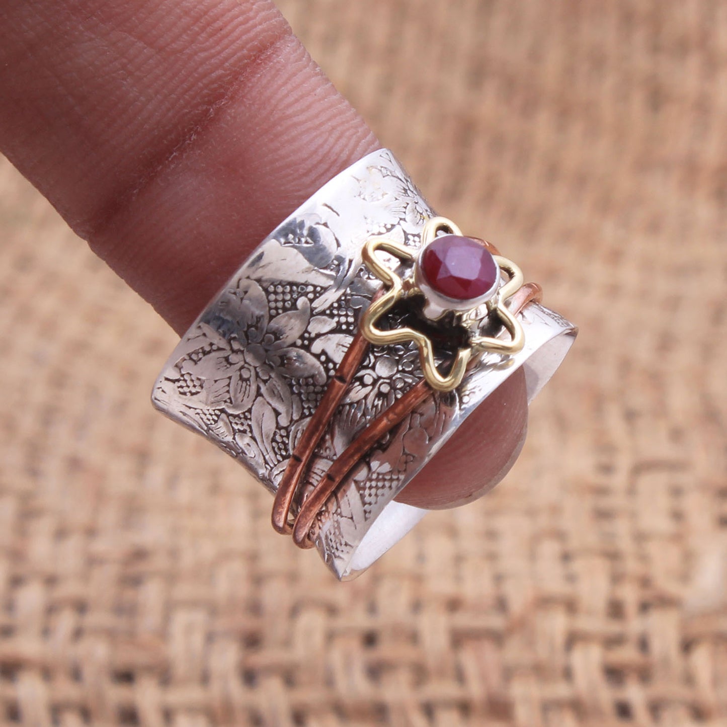 Ruby Spinner Ring | 925 Sterling Silver Meditation Ring | Handmade Fidget Ring