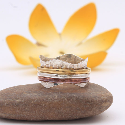 Hammered Spinner Ring | 925 Sterling Silver Meditation Ring | Handmade Fidget Ring | Stress Relief Spinner Band