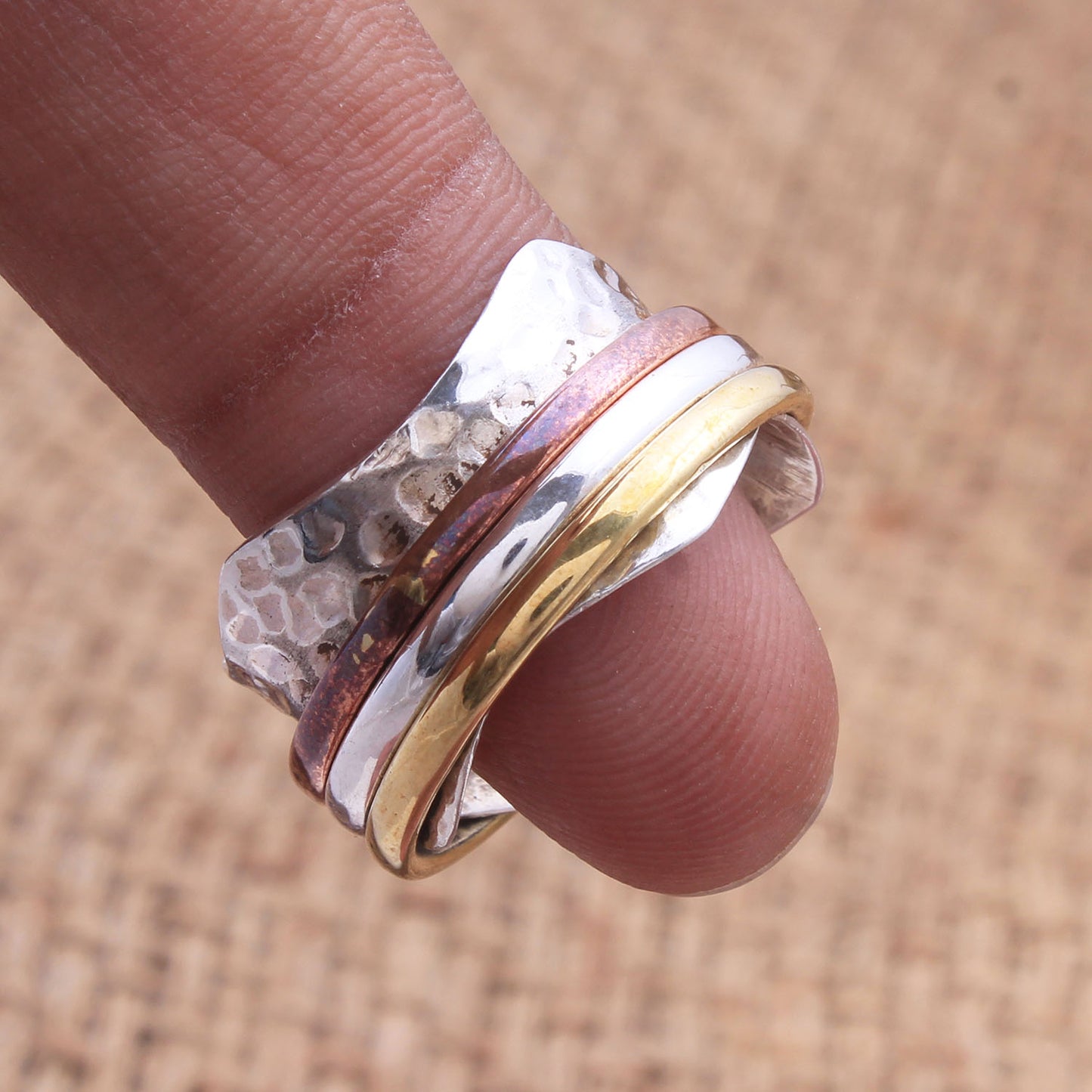 Hammered Spinner Ring | 925 Sterling Silver Meditation Ring | Handmade Fidget Ring | Stress Relief Spinner Band