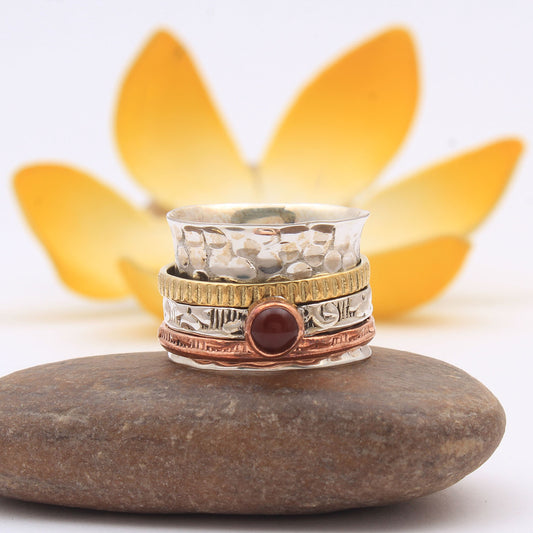 Carnelian Spinner Ring | 925 Sterling Silver Meditation Ring | Handmade Fidget Ring | Anxiety Relief Jewelry | Boho Carnelian Ring for Women