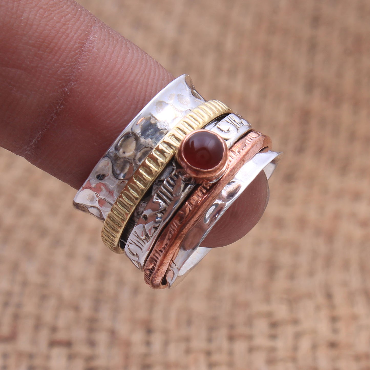 Carnelian Spinner Ring | 925 Sterling Silver Meditation Ring | Handmade Fidget Ring | Anxiety Relief Jewelry | Boho Carnelian Ring for Women