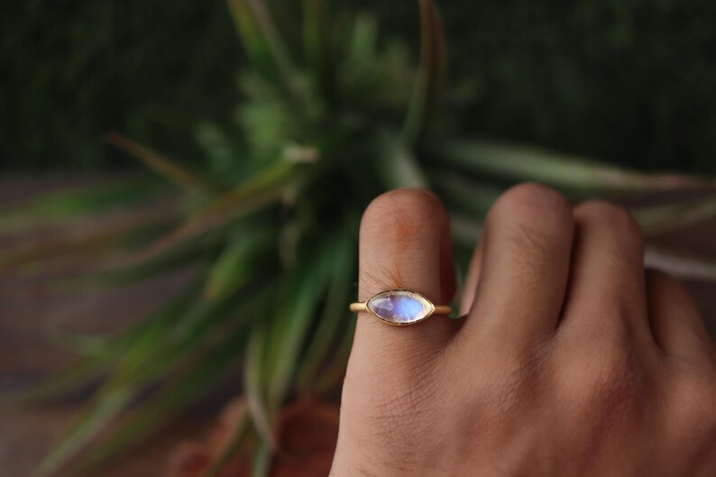 Rainbow Moonstone Ring | 925 Sterling Silver | Tiny Gemstone Ring | June Birthstone Jewelry