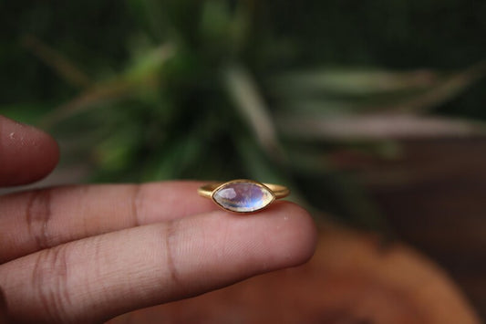 Rainbow Moonstone Ring | 925 Sterling Silver  | Tiny Gemstone Ring | June Birthstone Jewelry
