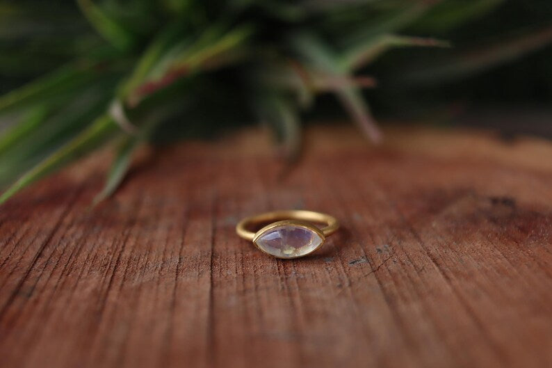 Rainbow Moonstone Ring | 925 Sterling Silver | Tiny Gemstone Ring | June Birthstone Jewelry