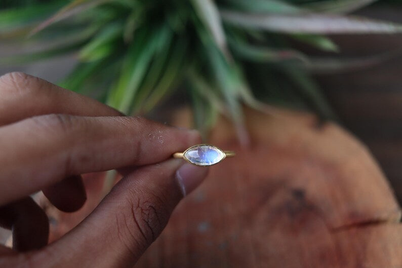 Rainbow Moonstone Ring | 925 Sterling Silver | Tiny Gemstone Ring | June Birthstone Jewelry
