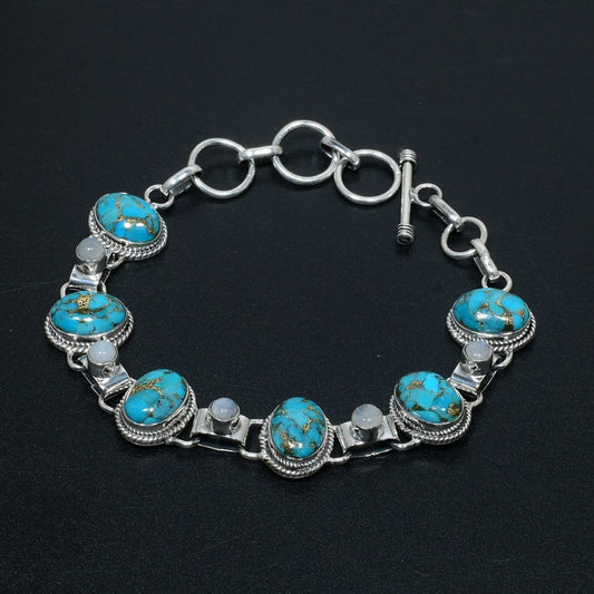 Blue Copper Turquoise Bracelet | 925 Sterling Silver | Handmade Gemstone Jewelry