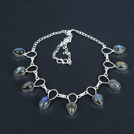 Labradorite Necklace | 925 Sterling Silver Pendant | Handmade Flashy Gemstone Jewelry