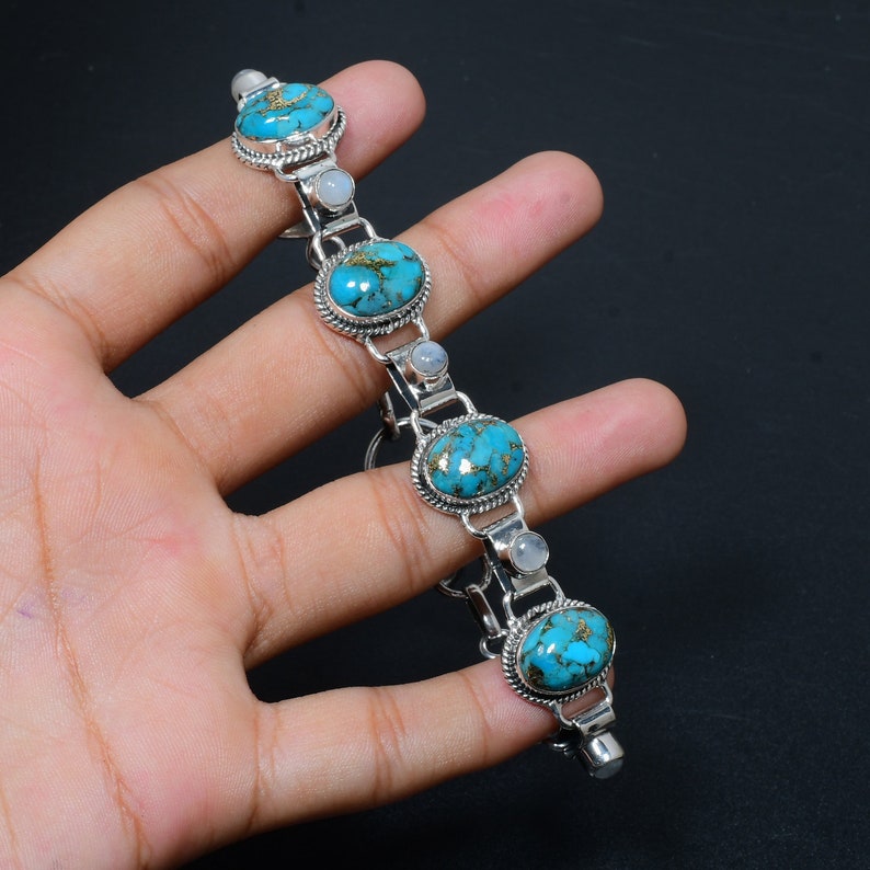 Blue Copper Turquoise Bracelet | 925 Sterling Silver | Handmade Gemstone Jewelry