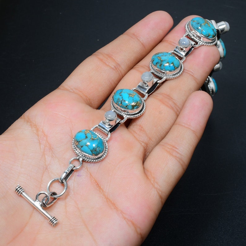 Blue Copper Turquoise Bracelet | 925 Sterling Silver | Handmade Gemstone Jewelry