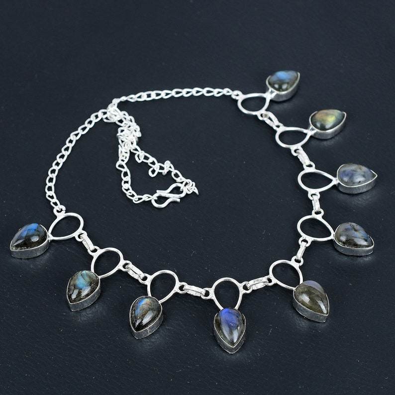 Labradorite Necklace | 925 Sterling Silver Pendant | Handmade Flashy Gemstone Jewelry