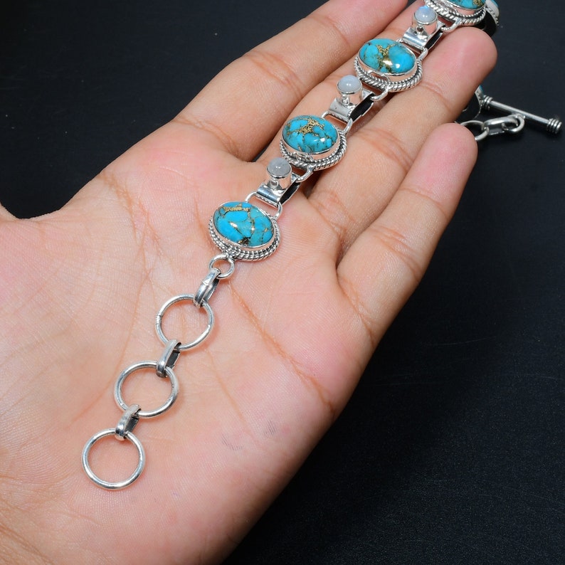 Blue Copper Turquoise Bracelet | 925 Sterling Silver | Handmade Gemstone Jewelry