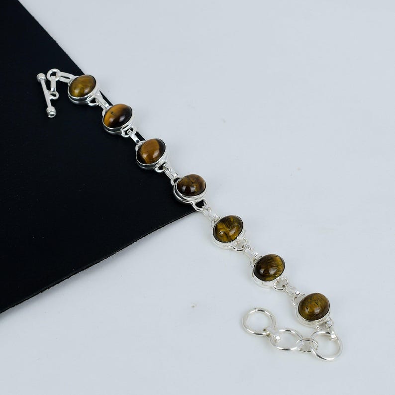Tiger Eye Bracelet | 925 Sterling Silver | Handmade Natural Gemstone Bracelet | Men's & Women's Energy Healing Jewelry