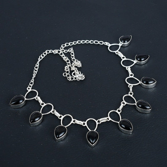 Black Onyx Necklace | 925 Sterling Silver Pendant | Handmade Gemstone Necklace | Protection & Strength Jewelry