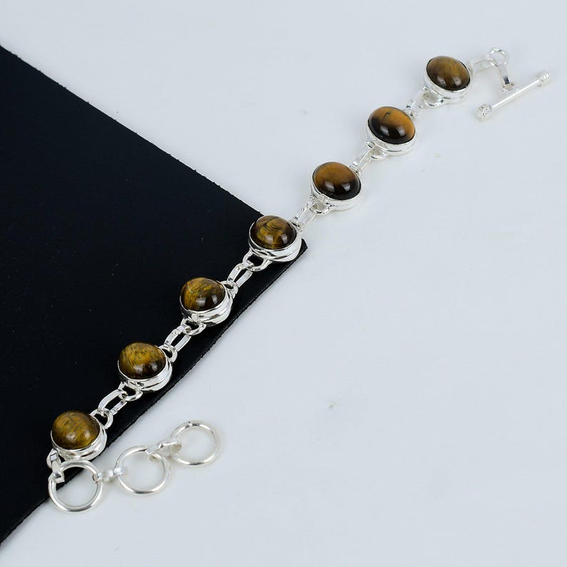 Tiger Eye Bracelet | 925 Sterling Silver | Handmade Natural Gemstone Bracelet | Men's & Women's Energy Healing Jewelry