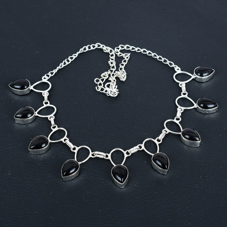 Black Onyx Necklace | 925 Sterling Silver Pendant | Handmade Gemstone Necklace | Protection & Strength Jewelry