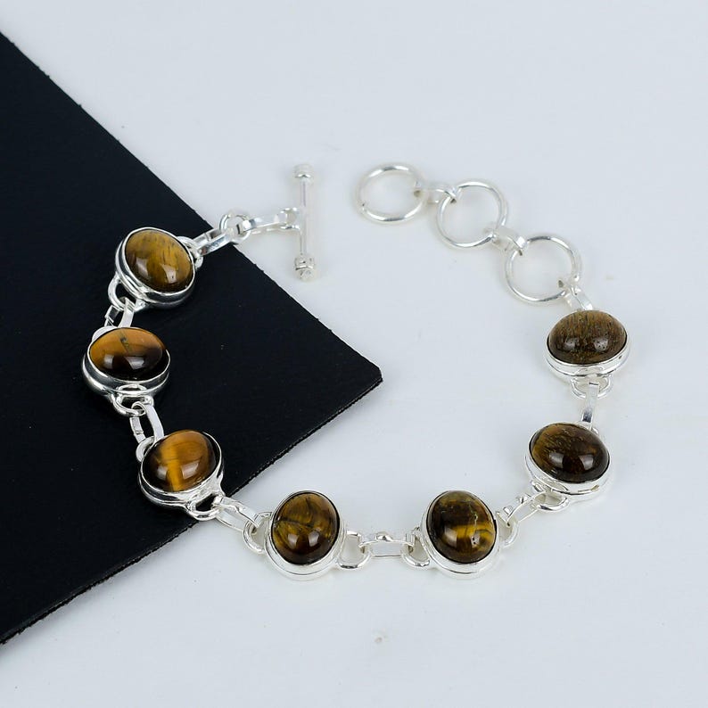 Tiger Eye Bracelet | 925 Sterling Silver | Handmade Natural Gemstone Bracelet | Men's & Women's Energy Healing Jewelry