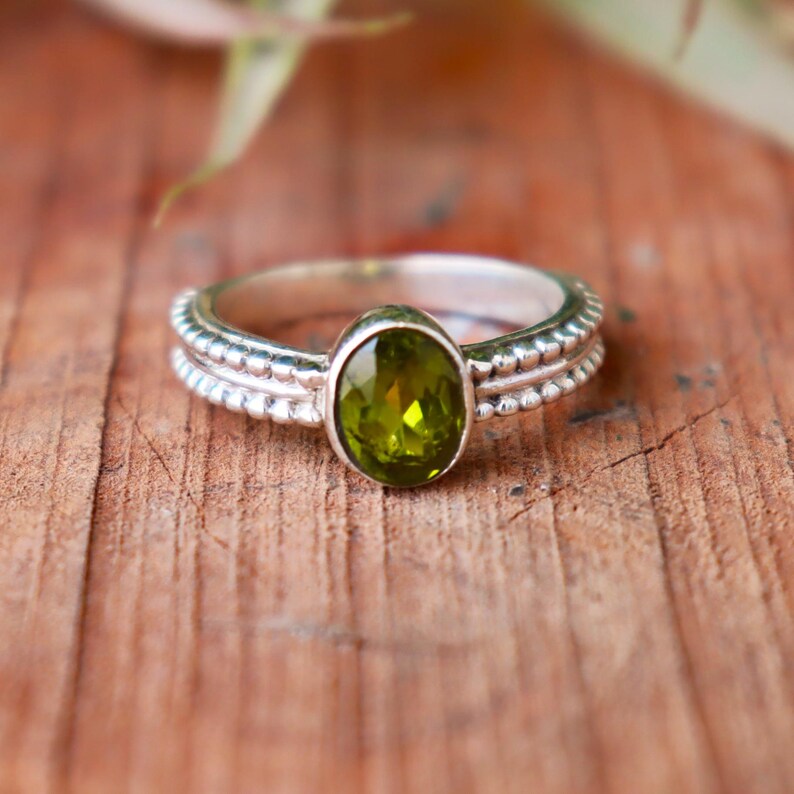 Peridot Gemstone Ring | 925 Sterling Silver | Handmade August Birthstone Ring | Dainty Green Stone Ring