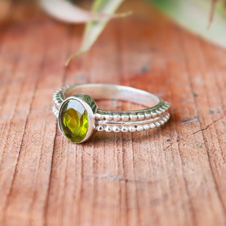 Peridot Gemstone Ring | 925 Sterling Silver | Handmade August Birthstone Ring | Dainty Green Stone Ring