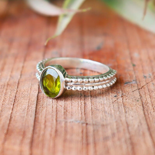 Peridot Gemstone Ring | 925 Sterling Silver | Handmade August Birthstone Ring | Dainty Green Stone Ring