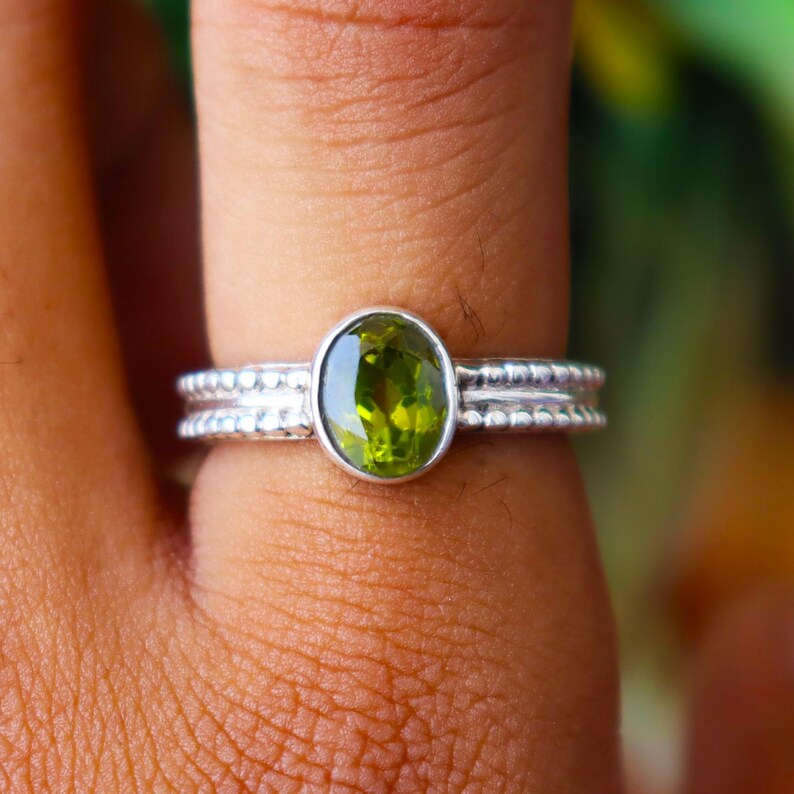 Peridot Gemstone Ring | 925 Sterling Silver | Handmade August Birthstone Ring | Dainty Green Stone Ring
