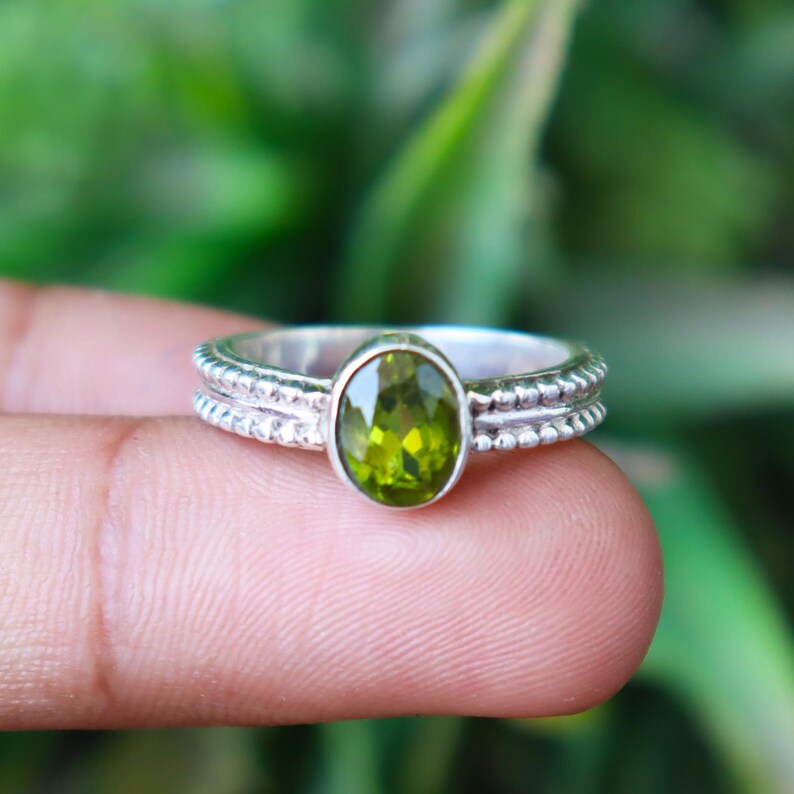 Peridot Gemstone Ring | 925 Sterling Silver | Handmade August Birthstone Ring | Dainty Green Stone Ring