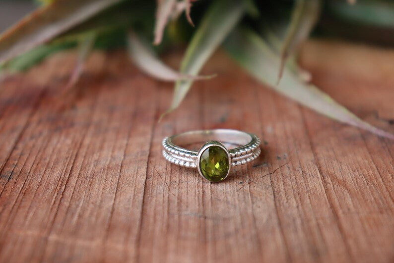 Peridot Gemstone Ring | 925 Sterling Silver | Handmade August Birthstone Ring | Dainty Green Stone Ring