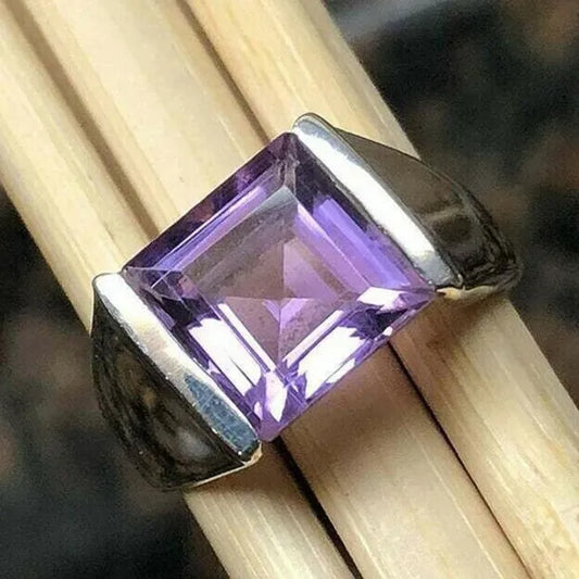Men’s Amethyst Signet Ring | 925 Sterling Silver | Handmade Purple Gemstone Ring | February Birthstone Ring