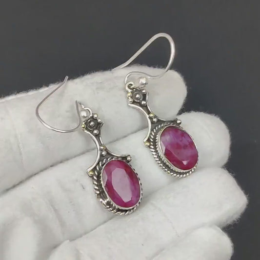 Ruby Earrings | 925 Sterling Silver | Handmade Red Gemstone Earrings | July Birthstone Jewelry