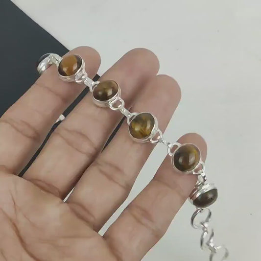 Tiger Eye Bracelet | 925 Sterling Silver | Handmade Natural Gemstone Bracelet | Men's & Women's Energy Healing Jewelry