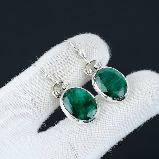 Emerald Earrings | 925 Sterling Silver | Handmade Green Gemstone Earrings | May Birthstone Jewelry