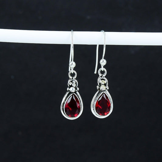 Garnet Earrings | 925 Sterling Silver | Handmade Red Gemstone Earrings | January Birthstone Jewelry