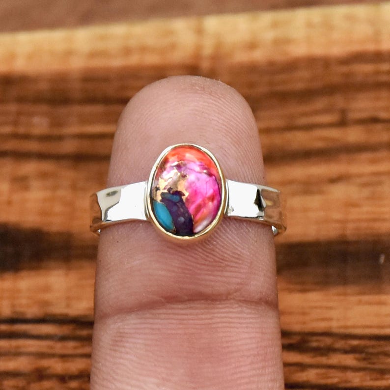 Pink Dahlia Turquoise Ring | 925 Sterling Silver Handmade Floral Gemstone Jewelry