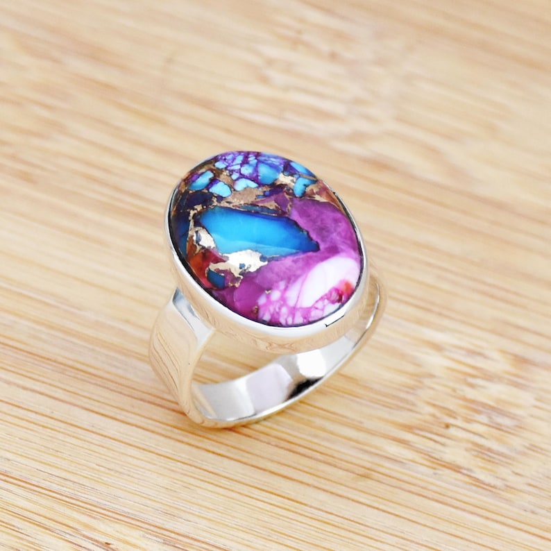 Kingman Pink Dahlia Turquoise Ring | 925 Sterling Silver Gemstone Ring | Handmade Statement Ring