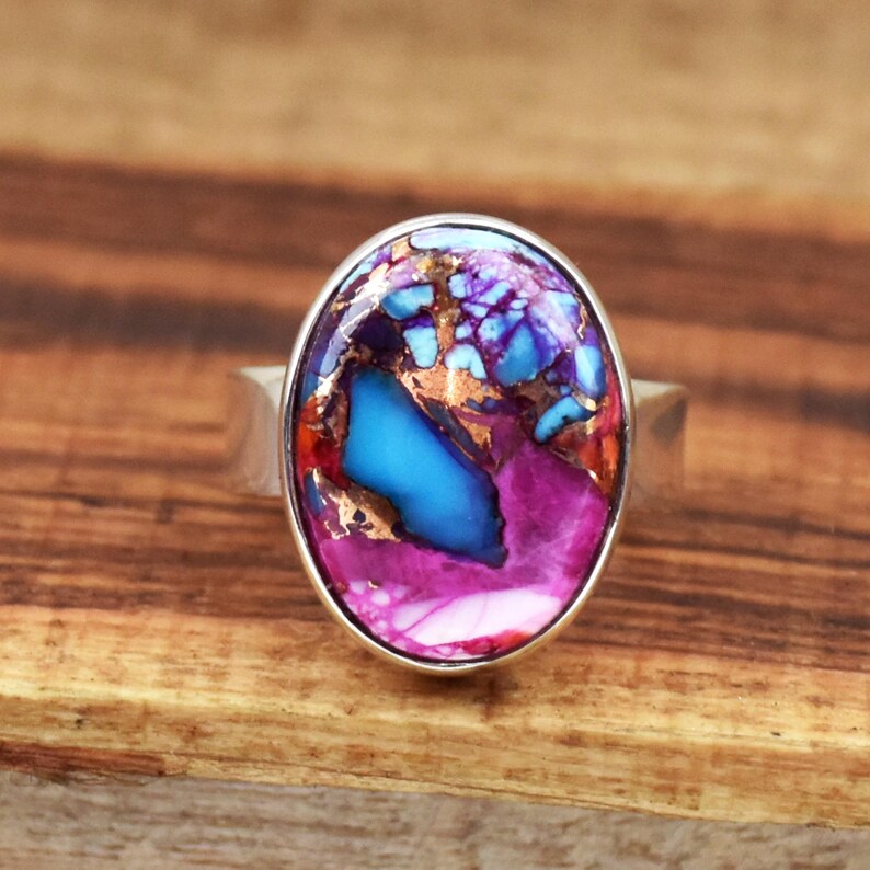 Kingman Pink Dahlia Turquoise Ring | 925 Sterling Silver Gemstone Ring | Handmade Statement Ring