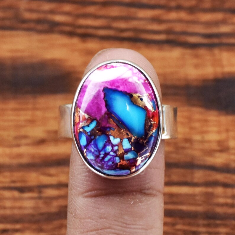Kingman Pink Dahlia Turquoise Ring | 925 Sterling Silver Gemstone Ring | Handmade Statement Ring