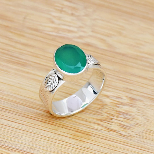 Green Onyx Ring | 925 Sterling Silver Gemstone Ring | Handmade Boho Statement Ring | Gift for Her