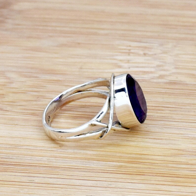 Amethyst Gemstone Ring | 925 Sterling Silver Ring | February Birthstone Ring | Handmade Purple Crystal Rin