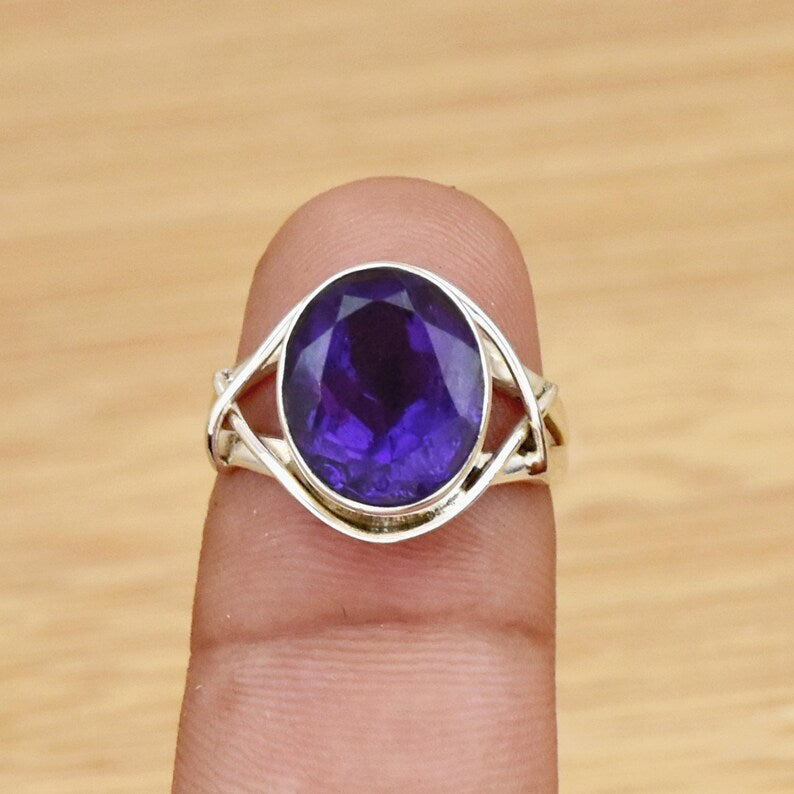 Amethyst Gemstone Ring | 925 Sterling Silver Ring | February Birthstone Ring | Handmade Purple Crystal Rin