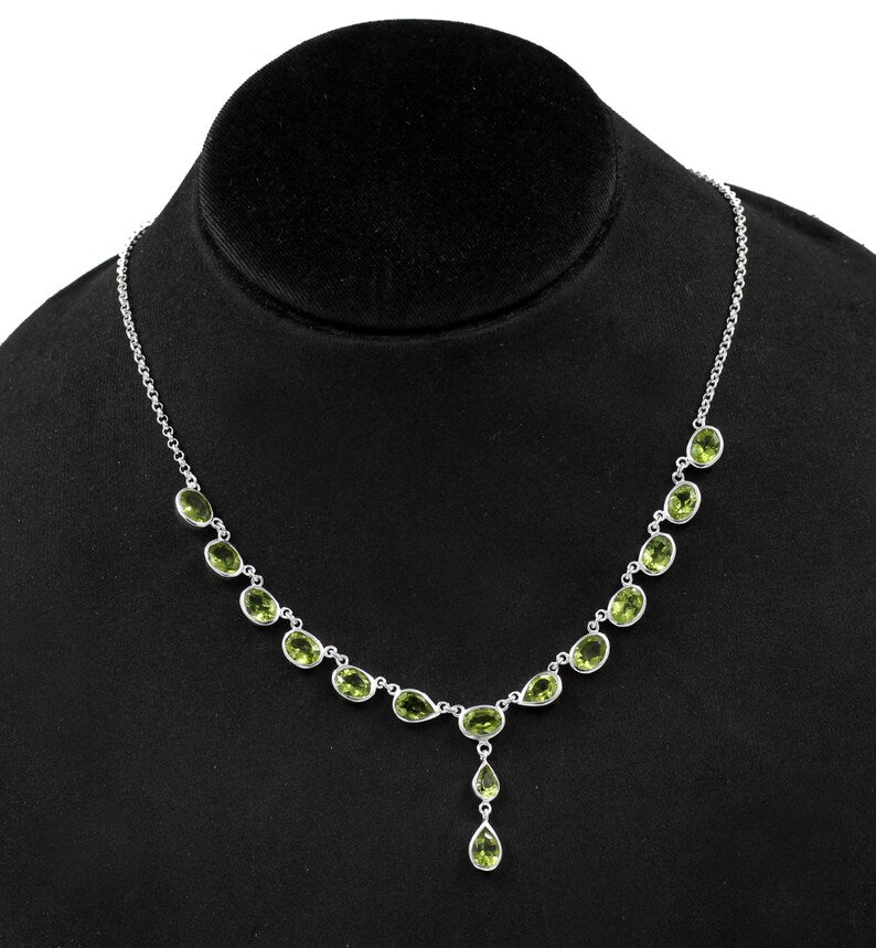 Natural Peridot Necklace & Earring Set | Solid 925 Sterling Silver | Handmade August Birthstone Jewelry
