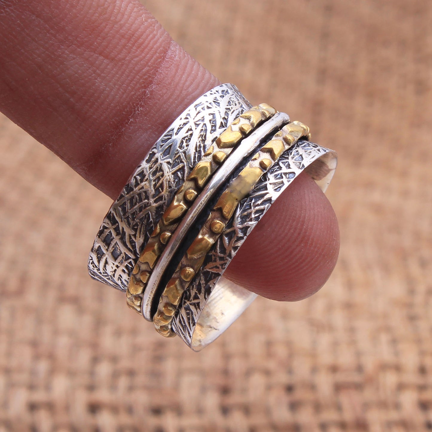 Handmade Meditation Ring | Hammered Anxiety Ring | Unisex Rustic Silver Spinner Jewelry