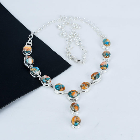 Oyster Copper Turquoise Necklace | 925 Sterling Silver Pendant | Handmade Boho Statement Jewelry